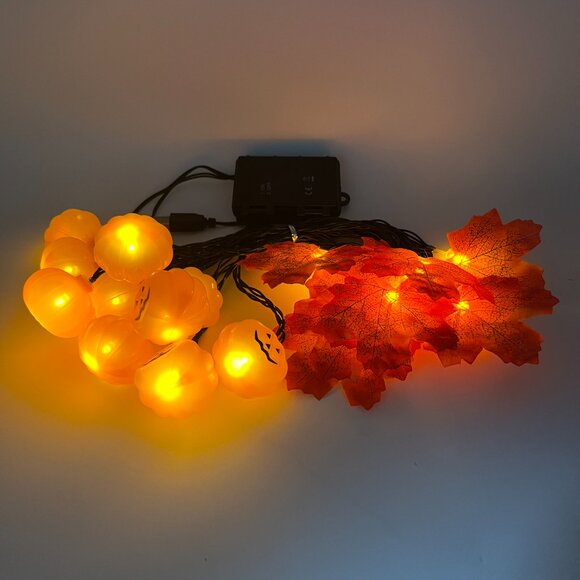 16" LED String Lights with Pumpkin & Maple Leaf - Halloween Decoration - Picture 6 of 6